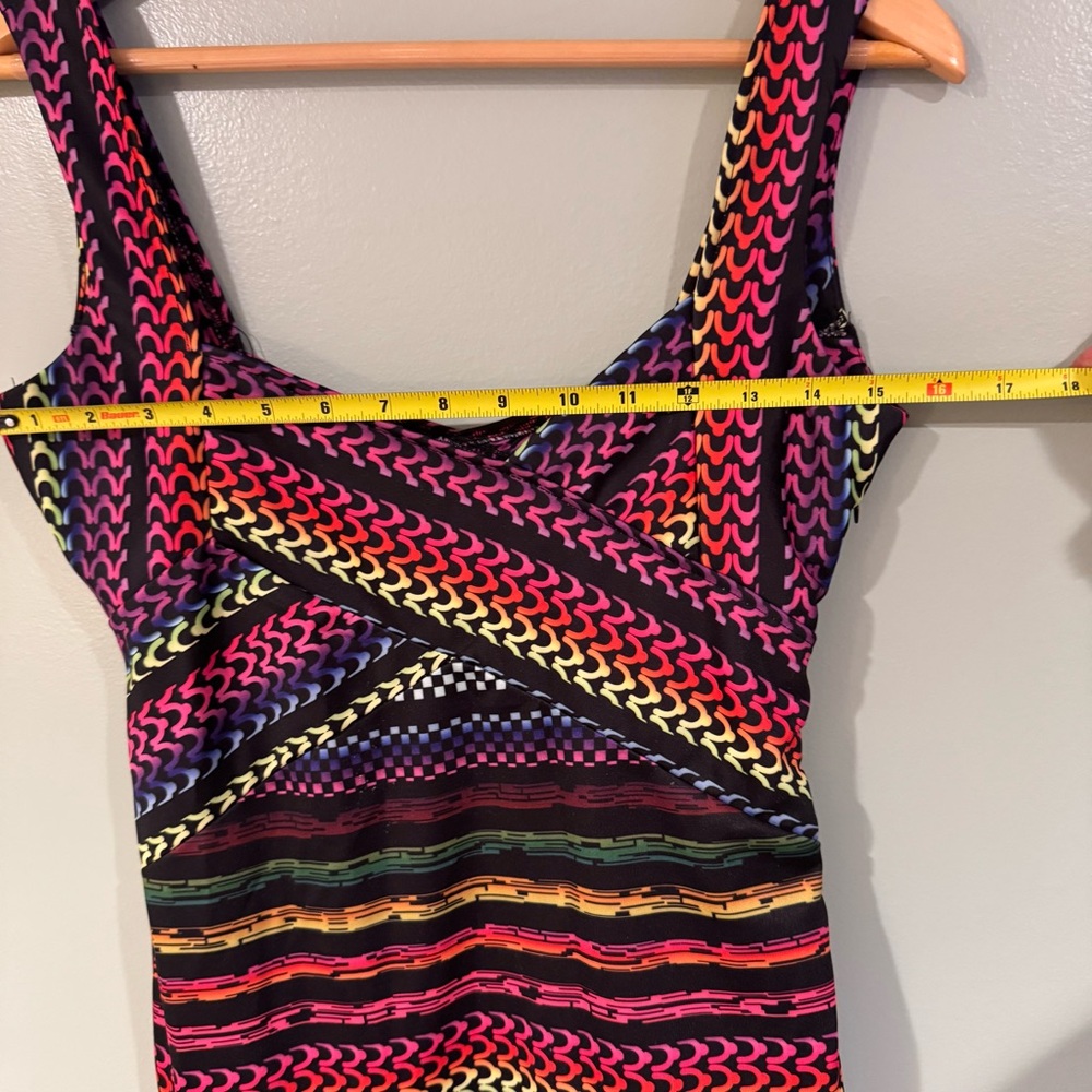 Vintage Y2K Rainbow Geometric Body-con Dress Hippie Fest Women S Club Sexy 90s - Picture 11 of 16